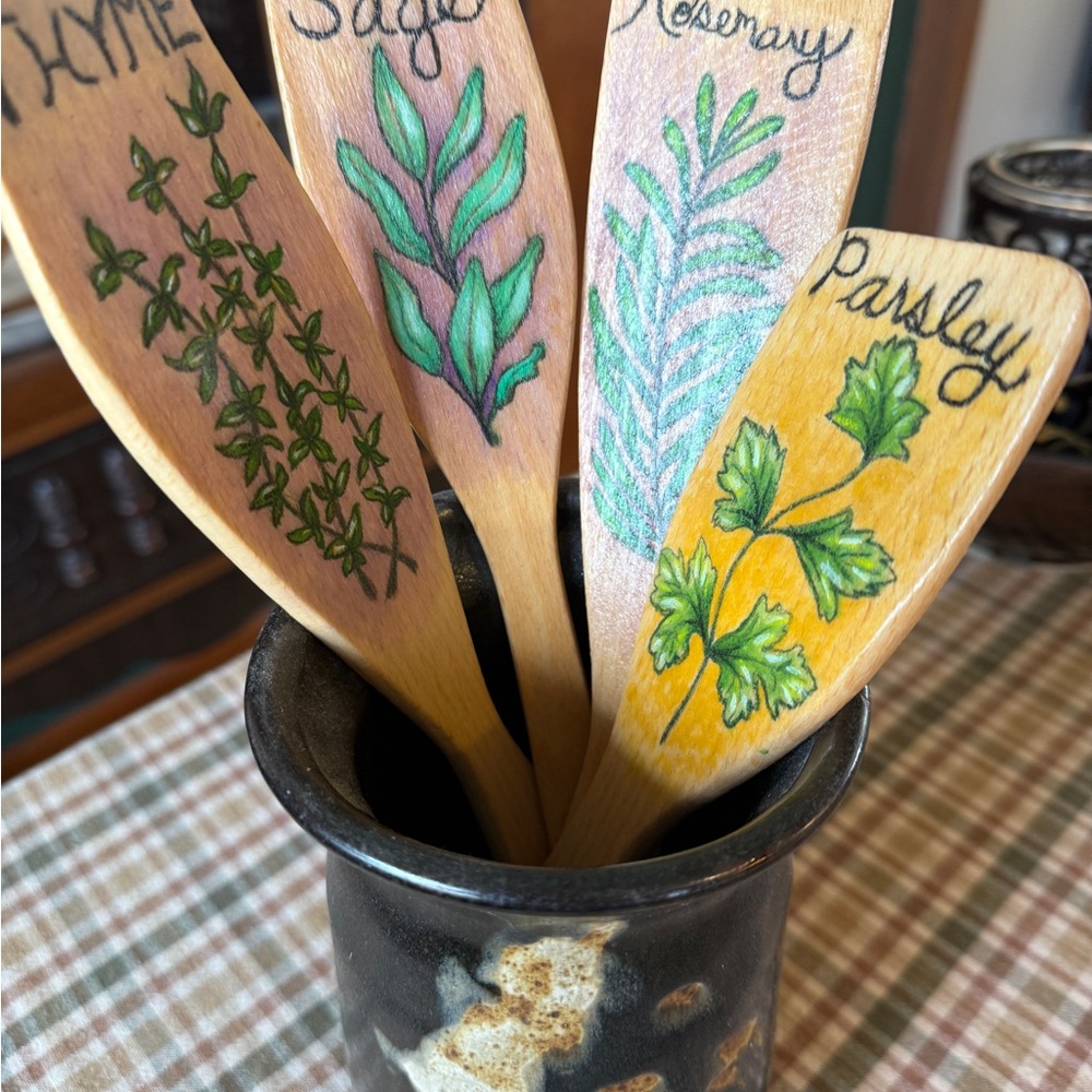 Set of 4 Hand Painted Decorative Wood Spatulas
